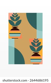 Mid century boho wall art decor poster. Bohemian bauhaus wall art decor