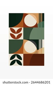 Mid century boho wall art decor poster. Bohemian bauhaus wall art decor