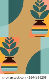 Mid century boho wall art decor poster. Bohemian bauhaus wall art decor