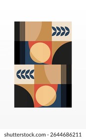 Mid century boho wall art decor poster. Bohemian bauhaus wall art decor