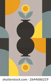 Mid century boho wall art decor poster. Bohemian bauhaus wall art decor
