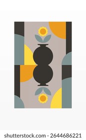 Mid century boho wall art decor poster. Bohemian bauhaus wall art decor