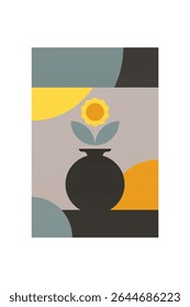 Mid century boho wall art decor poster. Bohemian bauhaus wall art decor