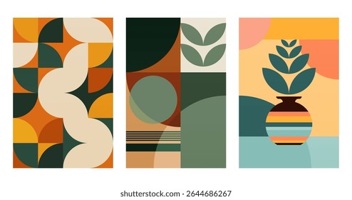 Mid century boho wall art decor poster. Bohemian bauhaus wall art decor