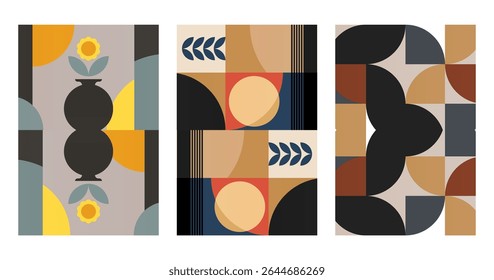 Mid century boho wall art decor poster. Bohemian bauhaus wall art decor
