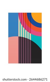 Mid century boho wall art decor poster. Bohemian bauhaus wall art decor