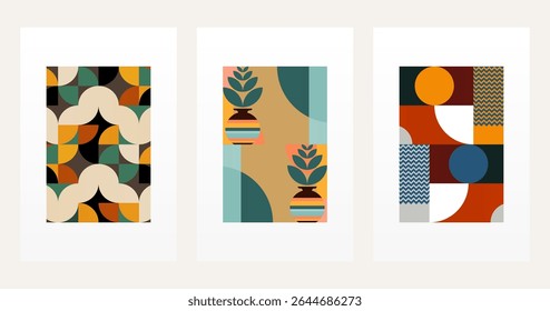Mid century boho wall art decor poster. Bohemian bauhaus wall art decor