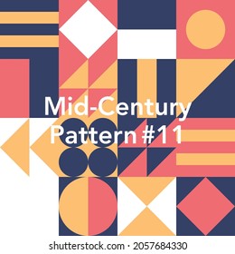 Mid Century, Colorful Tiles, Circles, Triangles and Rectangles Seamless. Blue, Red and Yellow Repeat Pattern. Vintage Style. Retro, Hipster, Bauhaus, Swiss, graphic design - Vector