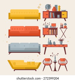 Mid Century Furniture Flat Modern Icons Design
