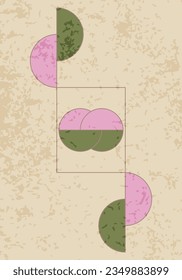 Retro Eleganz: Vintage-Poster mit verdünnten Tones, die Halbkreise, Kreise und das Rectangle auf hellem Hintergrund mit subtiler Grunge-Textur zeigen