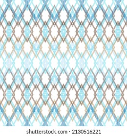 Mid Century Geometric Rhombus Seamless Pattern Design in Brown, Blue and White Color