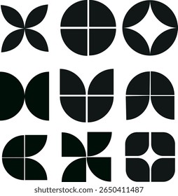 Formas geométricas do meio do século 9 ícones conjunto apresentando semicírculos, formas abstratas e semicírculos. Para clip-arts, adesivos e scrapbooking 