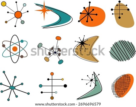 Mid Century Geometric Shapes Vector Bundle Atomic Age Design Elements Retro Clip Art MCM Icons	