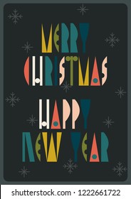 Mid Century Greeting Card. Merry Christmas and Happy New Year Vintage Poster