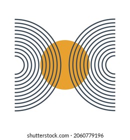 Mid century half line circles shapes set. Geometric line figures. Modern minimalism symbols. Vector isolated on white