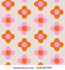 Fleurs Mod retro du milieu du siècle dans le motif rose et orange harmonieux. Pour le tissu, la décoration et le textile 