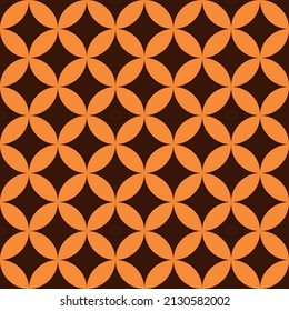 Mid Century Modern 60s Geometric Leaves  Seamless Pattern In Orange Shapes Over Dark Brown Background. Great For Home Décor, Wallpaper And Textile 