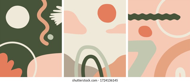 Mid century modern abstract art organic shapes, illustration vector set 