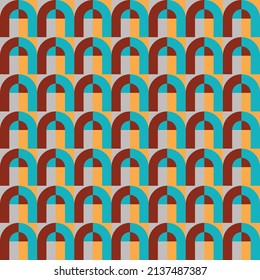 Modernes abstraktes, nahtloses Muster aus dem Mittelalter. Geometrischer Hintergrund der 60er 70er Jahre in Retrofarben. Skandinavisches Muster.