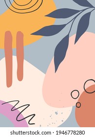 Mid century modern abstract vector illustration with organic shapes and plants.Minimalistic art print.Trendy artistic design perfect for banners templates;social media,invitations;branding,covers