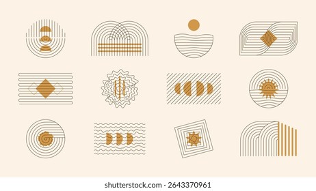 Mid Century Modern Abstract Vector Set. Minimal Geometric Line Art, Monochrome Aesthetic for Wall Art, Decor and Wallpaper Design.