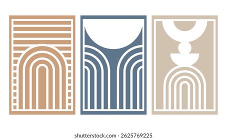 Mid Century Modern Arch Wall Art Set . Ideal for poster, cover, banner, home decor.
