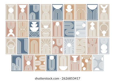 Mid Century Modern Arch Wall Art Set . Ideal for poster, cover, banner, home decor.