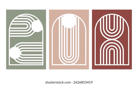Mid Century Modern Arch Wall Art Set . Ideal for poster, cover, banner, home decor.