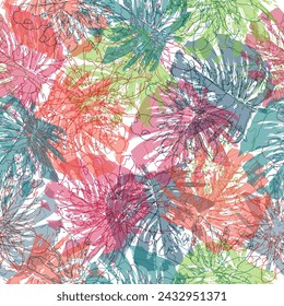  Mid Century Modern Art design for paper, cover, fabric, interior decor, and other users. Printing with in hand drawn style. Jungle leaves.