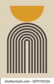 Mid century modern art style design Minimalist arch banner Wall art retro poster Abstract vector illustration Contemporary art Home decoration Line art print earth tones color aesthetics Arc rainbow