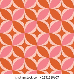 Mid century modern atomic starbursts on orange and pink circles seamless pattern. For home décor, wallpaper and textile svg