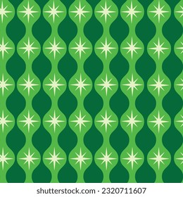 Mid century modern atomic starbursts on green ogee seamless pattern. For home decor , fabric and wallpaper 