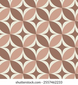 Mid century modern atomic starbursts on brown and mocha mousse circles seamless pattern. For home décor, wallpaper and textile