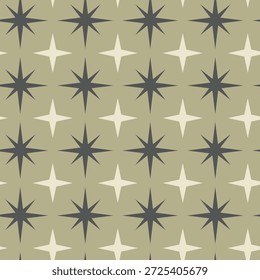 Meados do século Moderno explosões atômicas em Taupe e bege padrão sem emenda no fundo verde sábio. Para papel de parede, decoração de casa e tecido