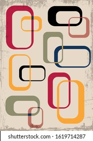 Mid Century Modern Background, Retro Colors and Shapes from the 1950s, Grunge Texture Pattern