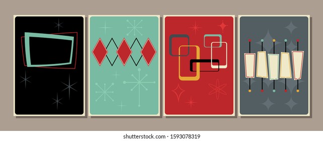 Mid Century Modern Background Set, Vintage Shapes and Colors