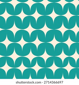 Patrón atómico beige moderno de esteladas atómicas de mediados de siglo sobre fondo verde azulado. Para el Fondo de pantalla, la decoración del hogar, la tela y el textil  