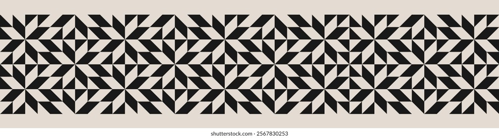 Mid century modern black and white square triangle pattern background. Repeated and decorative design that can be used for packaging, decorating, interior design, wallpapers, banners, and more.