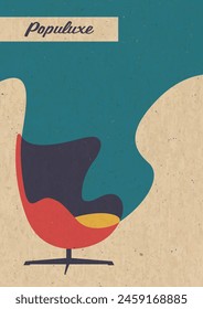 Mid Century Modern Catologue Style Illustration. Populuxe Furniture, 1950s - 1960s Armchair, Vintage Colors, Shapes. Aged Paper Texture 