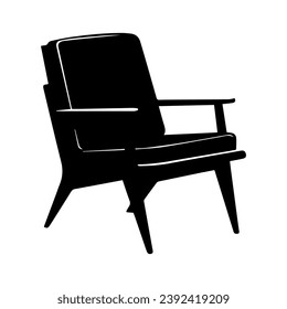 1950’s Mid Century Modern Chair Icon Glyph Solid Vector Silhouette, Lined Elements, Vector Illustration, living room furniture, beautiful elegant minimal design elements logo, black sofa couch icon