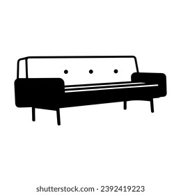 1950’s Mid Century Modern Chair Icon Glyph Solid Vector Silhouette, Lined Elements, Vector Illustration, living room furniture, beautiful elegant minimal design elements logo, black sofa couch icon