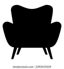 1950’s Mid Century Modern Chair Icon Glyph Solid Vector Silhouette, Lined Elements, Vector Illustration, living room furniture, beautiful elegant minimal design elements logo, black sofa couch icon