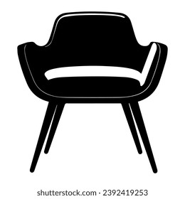 1950’s Mid Century Modern Chair Icon Glyph Solid Vector Silhouette, Lined Elements, Vector Illustration, living room furniture, beautiful elegant minimal design elements logo, black sofa couch icon