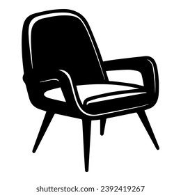 1950’s Mid Century Modern Chair Icon Glyph Solid Vector Silhouette, Lined Elements, Vector Illustration, living room furniture, beautiful elegant minimal design elements logo, black sofa couch icon
