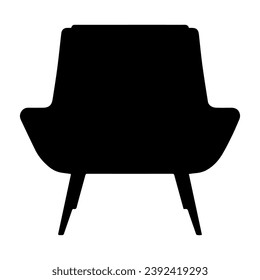 1950’s Mid Century Modern Chair Icon Glyph Solid Vector Silhouette, Lined Elements, Vector Illustration, living room furniture, beautiful elegant minimal design elements logo, black sofa couch icon