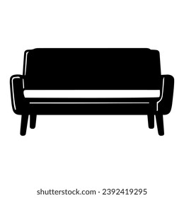 1950’s Mid Century Modern Chair Icon Glyph Solid Vector Silhouette, Lined Elements, Vector Illustration, living room furniture, beautiful elegant minimal design elements logo, black sofa couch icon