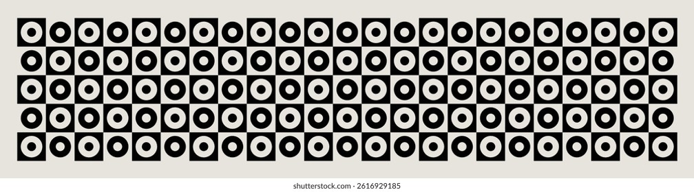 Mid century modern circles pattern in black and white. Graphical illustration for a unique textiles, banners and home décor.	
