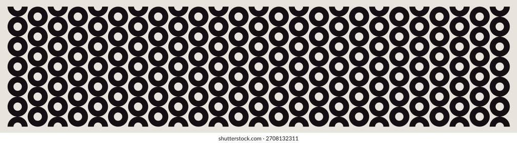 Patrón de círculos modernos de mediados de siglo en blanco y negro. Ilustración gráfica para Anuncios, textiles, decoración del hogar.
