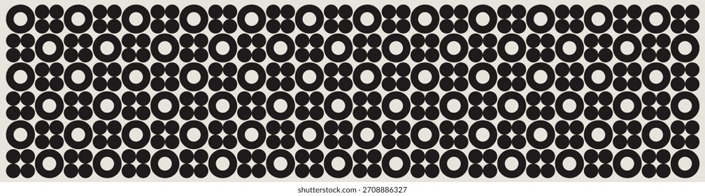 Mid century modern circles pattern in black and white. Graphical illustration for banners, textiles, home décor.
