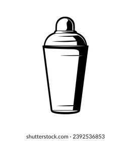 1950’s Mid Century Modern Cocktail shaker solid black icon glyph, vector line art, Vector Illustration, black outline, 50s retro cocktail shaker